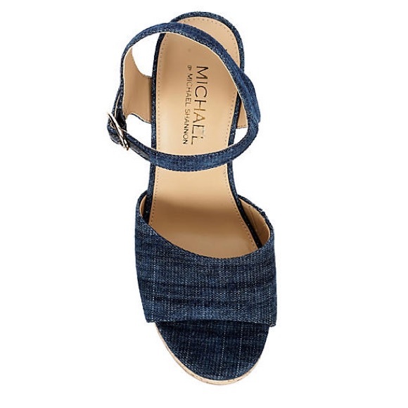 MICHAEL BY MICHAEL SHANNON WOMENS MARIA WEDGE SANDAL - DENIM, 8.5 - Picture 6 of 7